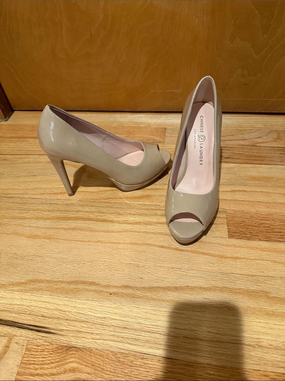 Chinese Laundry Beige Patent Peep-Toe Pumps